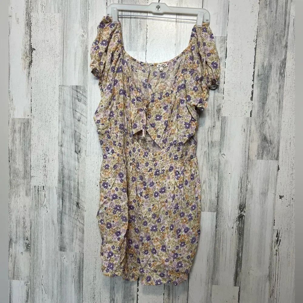 Derek Heart Floral Cutout Romper Womens Plus Size 3X Purple Yellow Sweetheart Ti